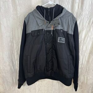 KAVU Inland Black Gray 2 in 1 Convertible Hooded Insulated Jacket Men’s XL